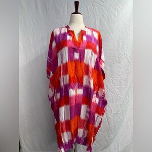 Natori Red and Purple Cotton Silk Blend Midi Dress